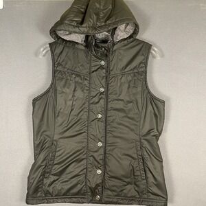 REI Women's Gray Fleece Lined Snaps Front Hooded Vest Sz S
